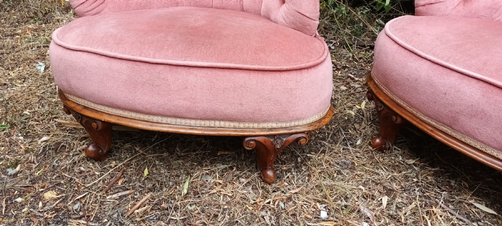 Pair of Victorian walnut frame Corner bedroom chairs.  View VII