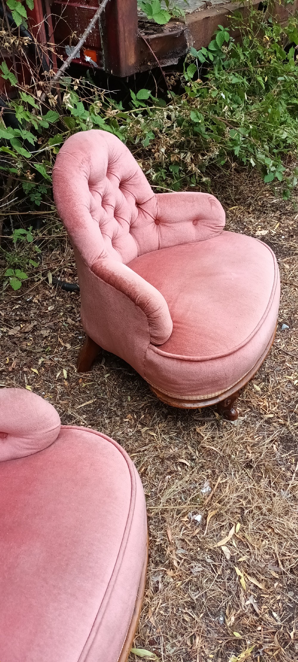 Pair of Victorian walnut frame Corner bedroom chairs.  View VIII