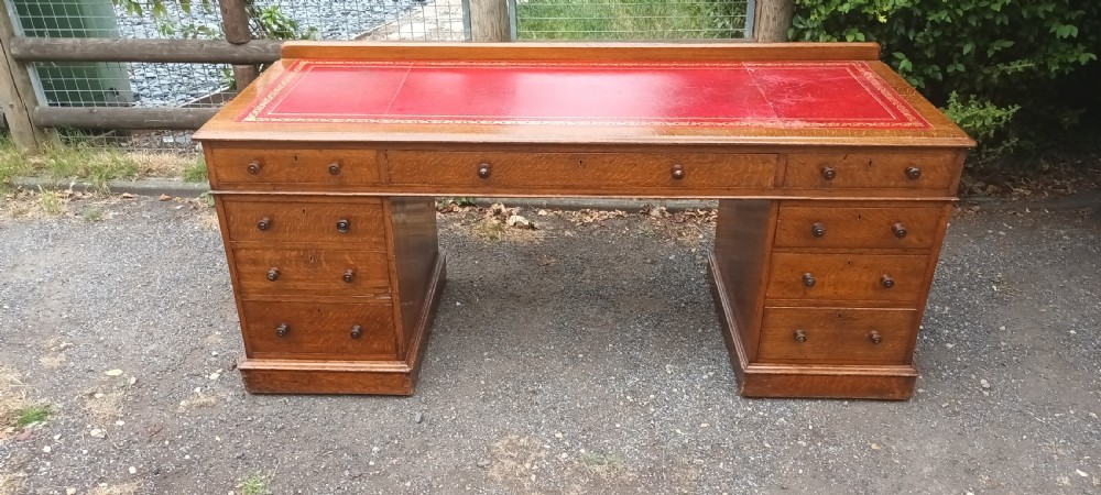 6 foot Victorian oak kneehole pedestal writing desk. View III