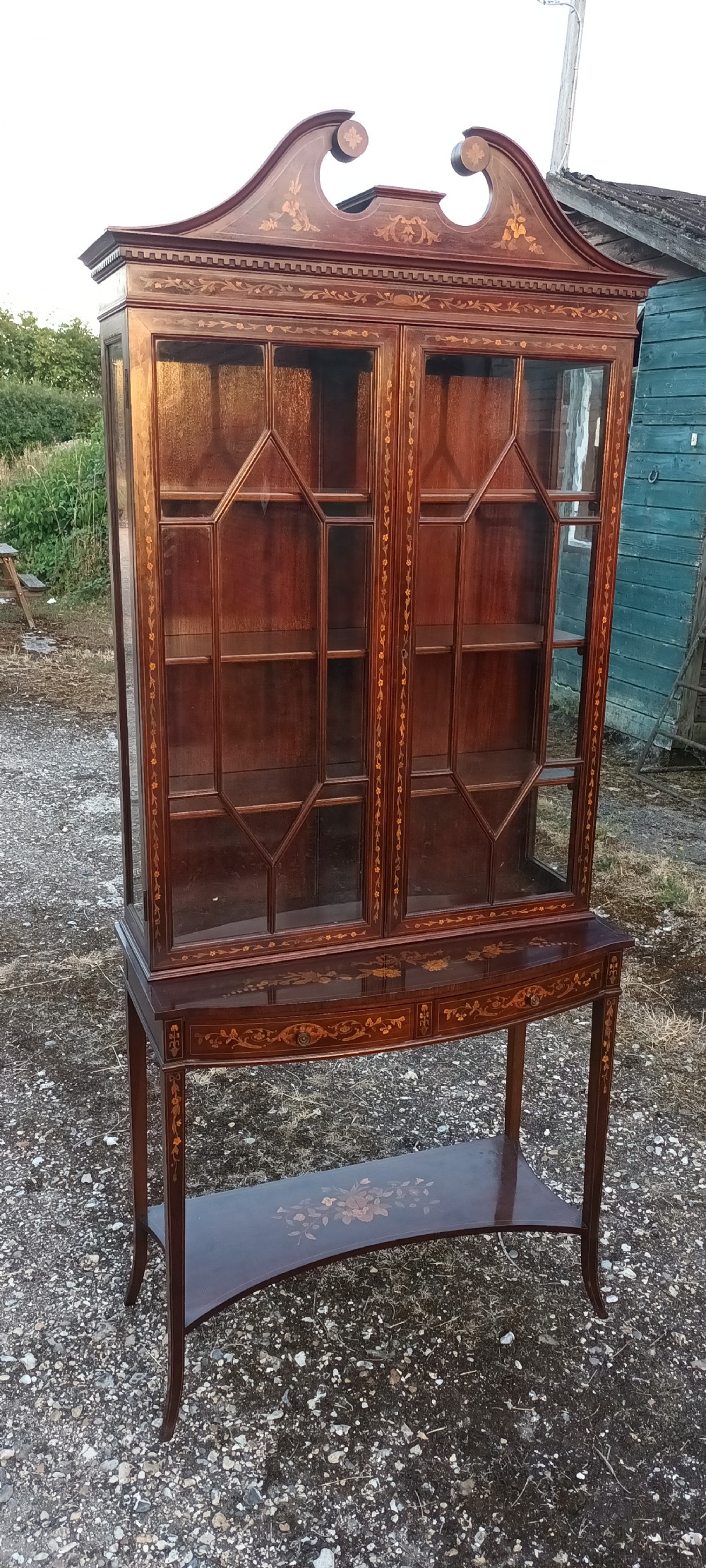 Elegant inlaid mahogany Edwardian display cabinet.  View VII