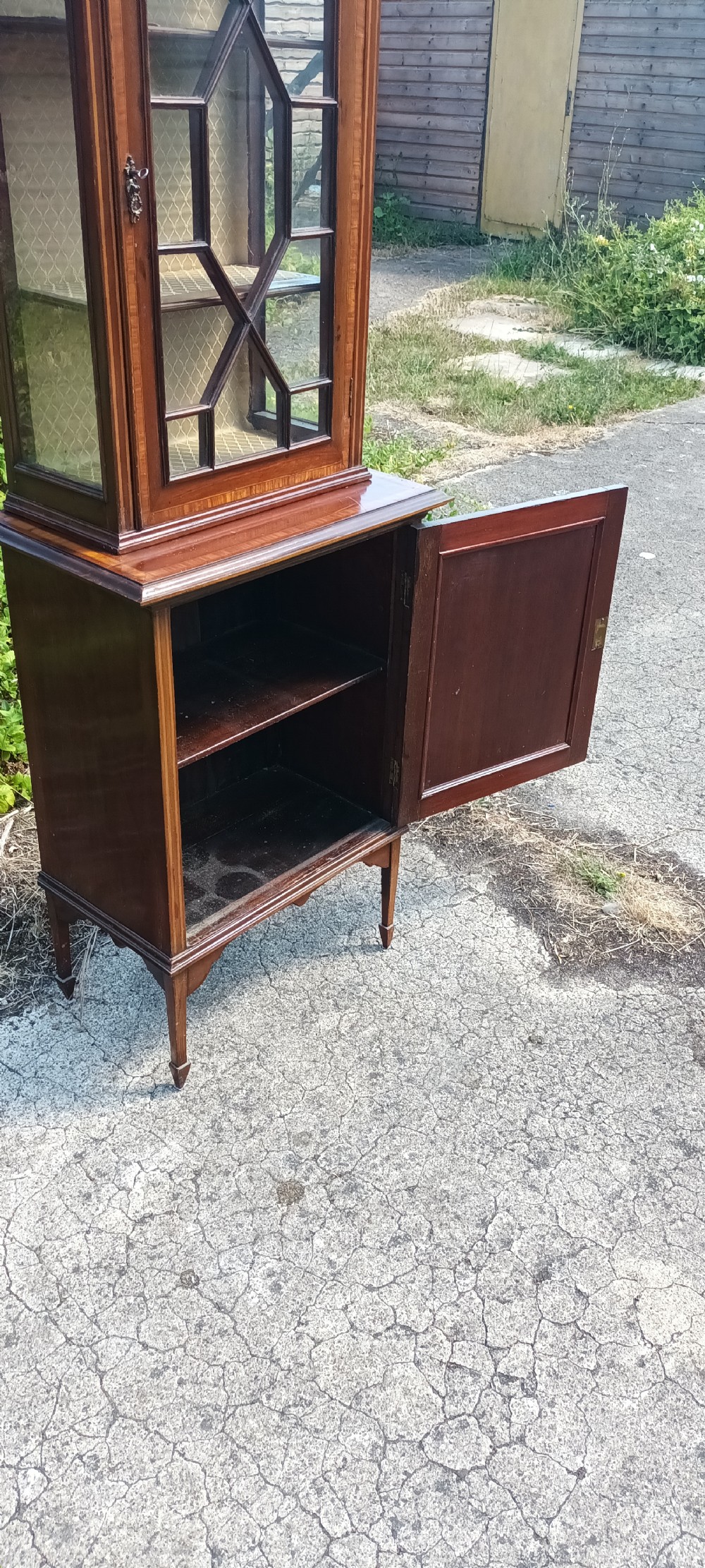 Edwardian inlaid mahogany 2 part display cabinet.  View III