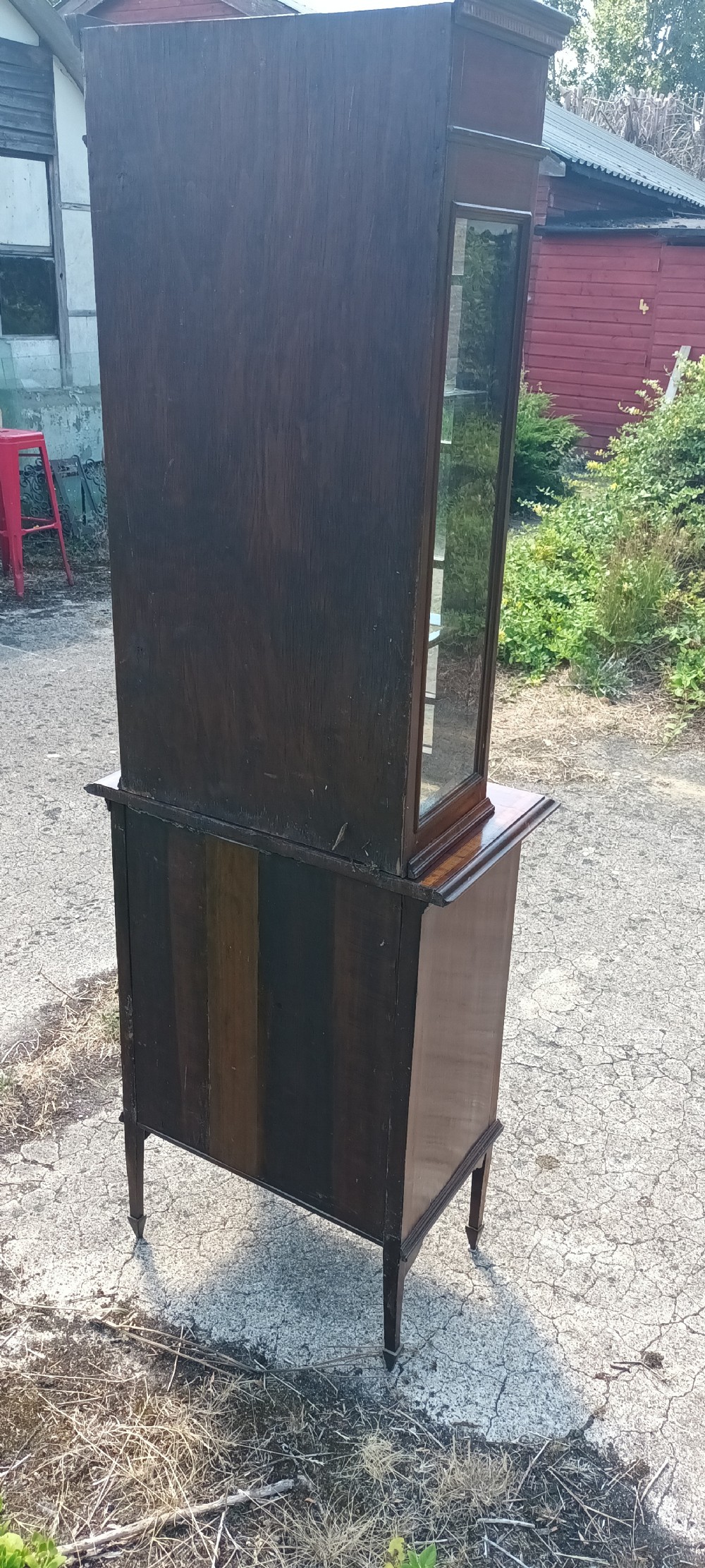 Edwardian inlaid mahogany 2 part display cabinet.  View IV