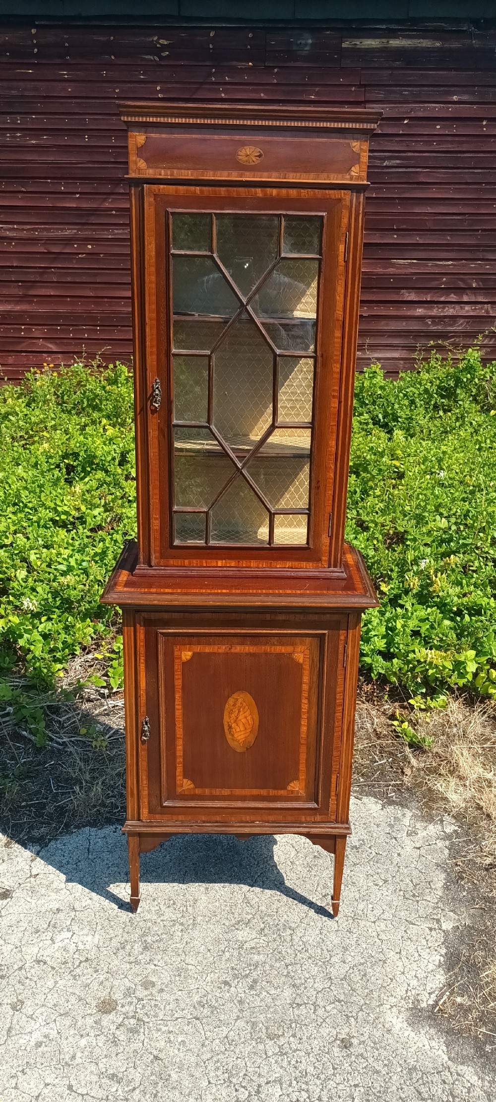Edwardian inlaid mahogany 2 part display cabinet.  View VII