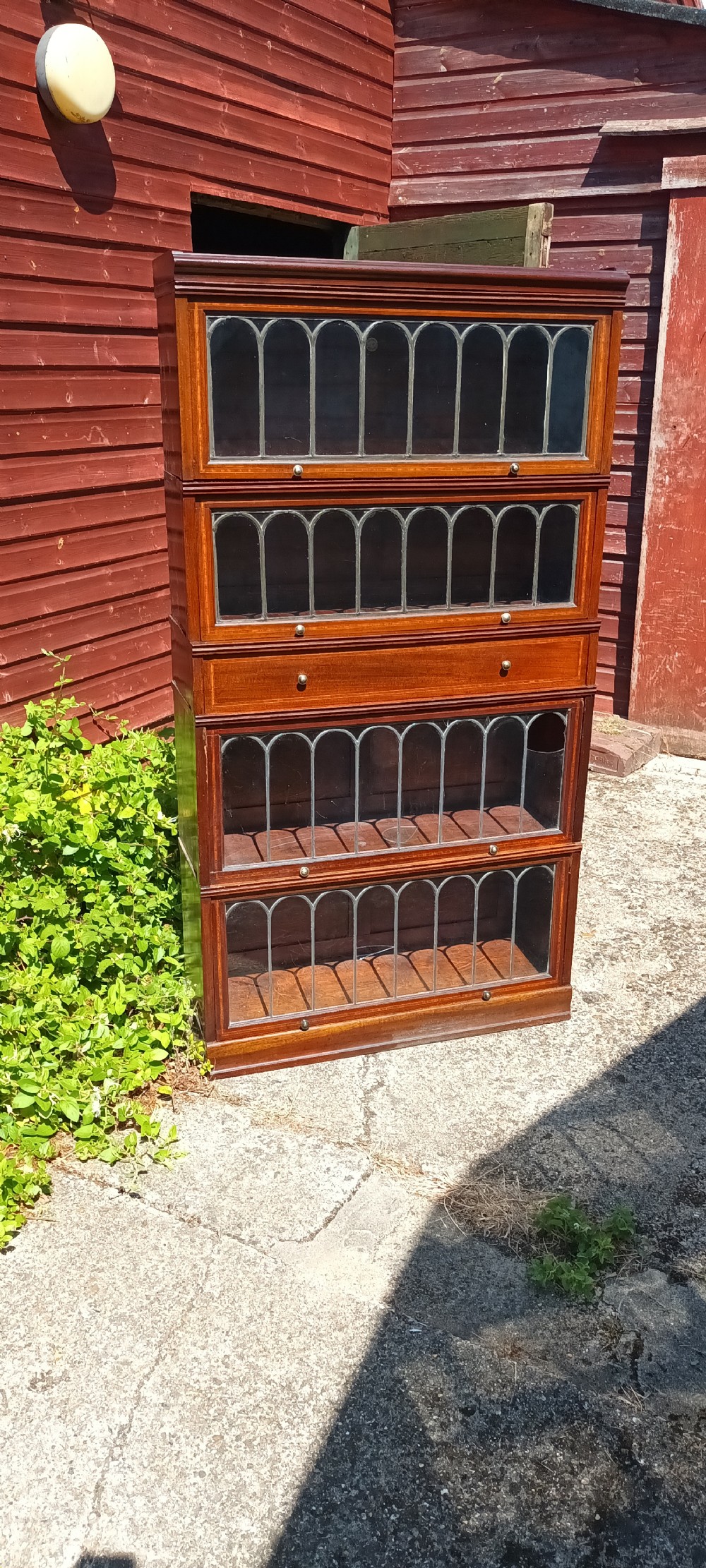 Inlaid mahogany Globe Wernicke style bookcase cabinet.