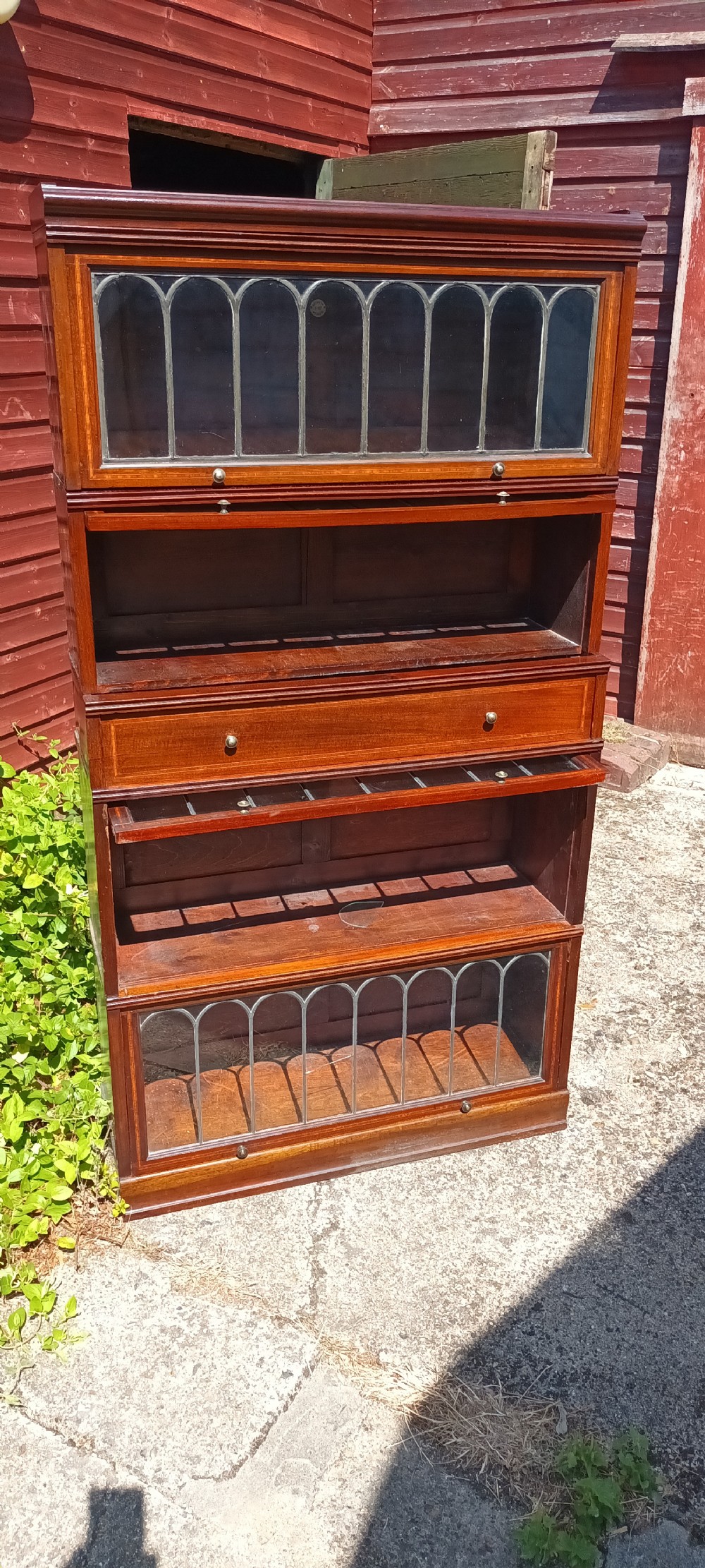 Inlaid mahogany Globe Wernicke style bookcase cabinet. View III