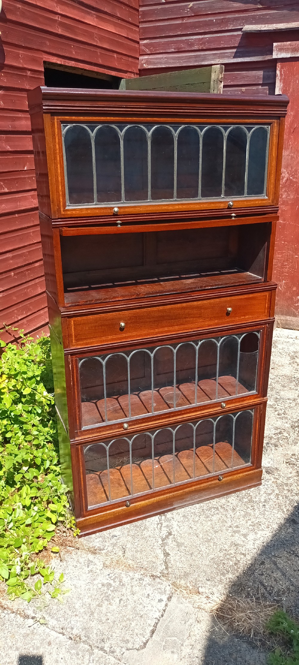 Inlaid mahogany Globe Wernicke style bookcase cabinet. View IV