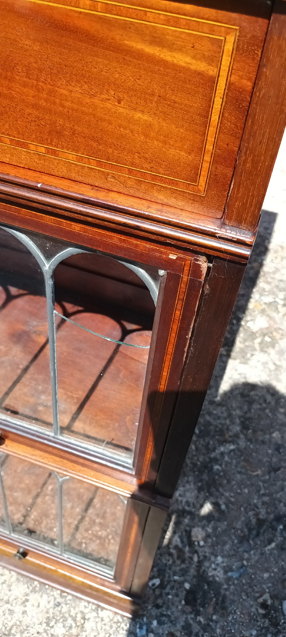 Inlaid mahogany Globe Wernicke style bookcase cabinet. View V