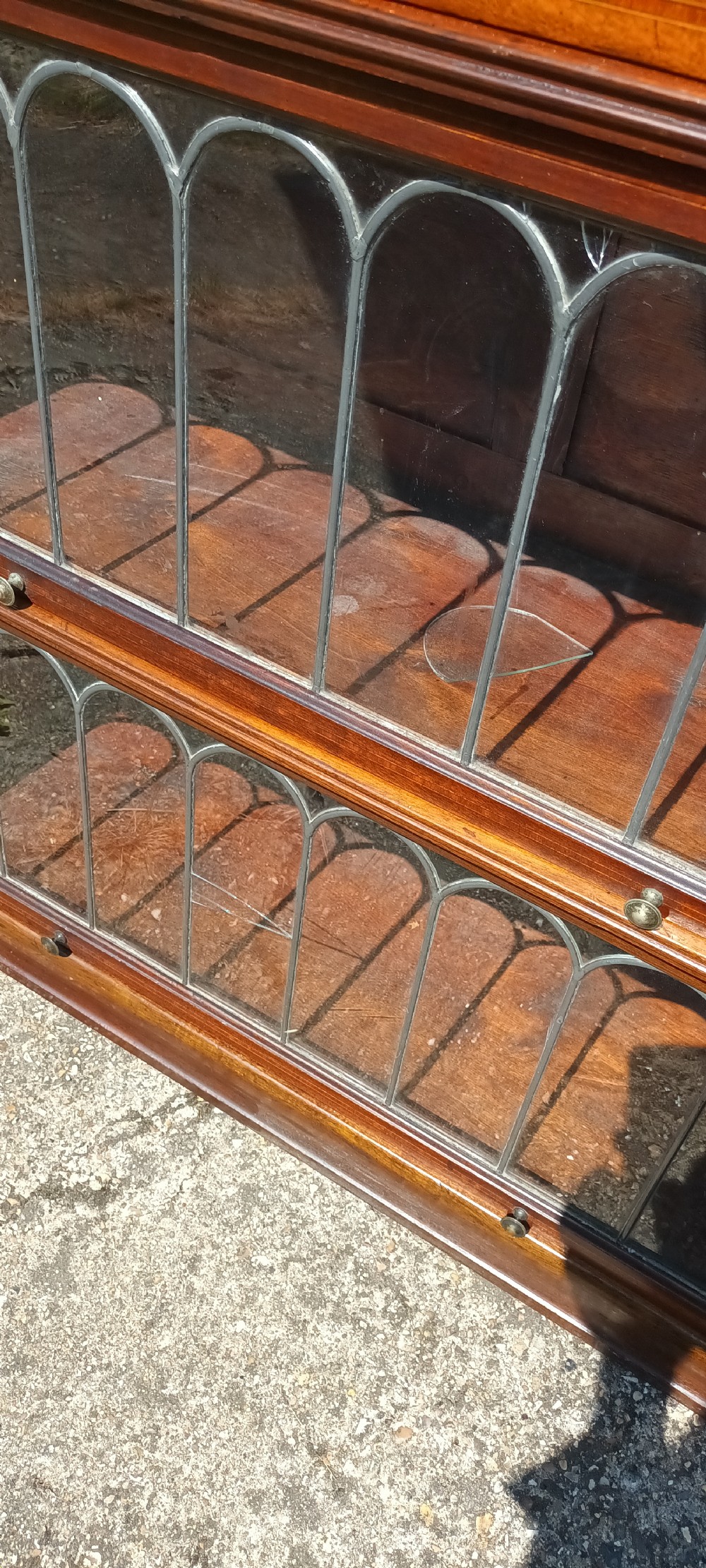 Inlaid mahogany Globe Wernicke style bookcase cabinet. View VI