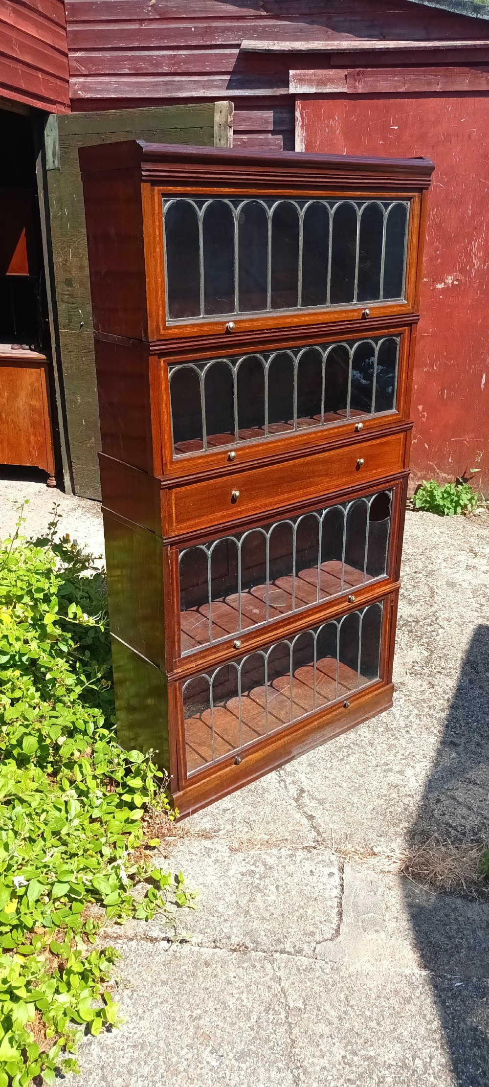 Inlaid mahogany Globe Wernicke style bookcase cabinet. View VII