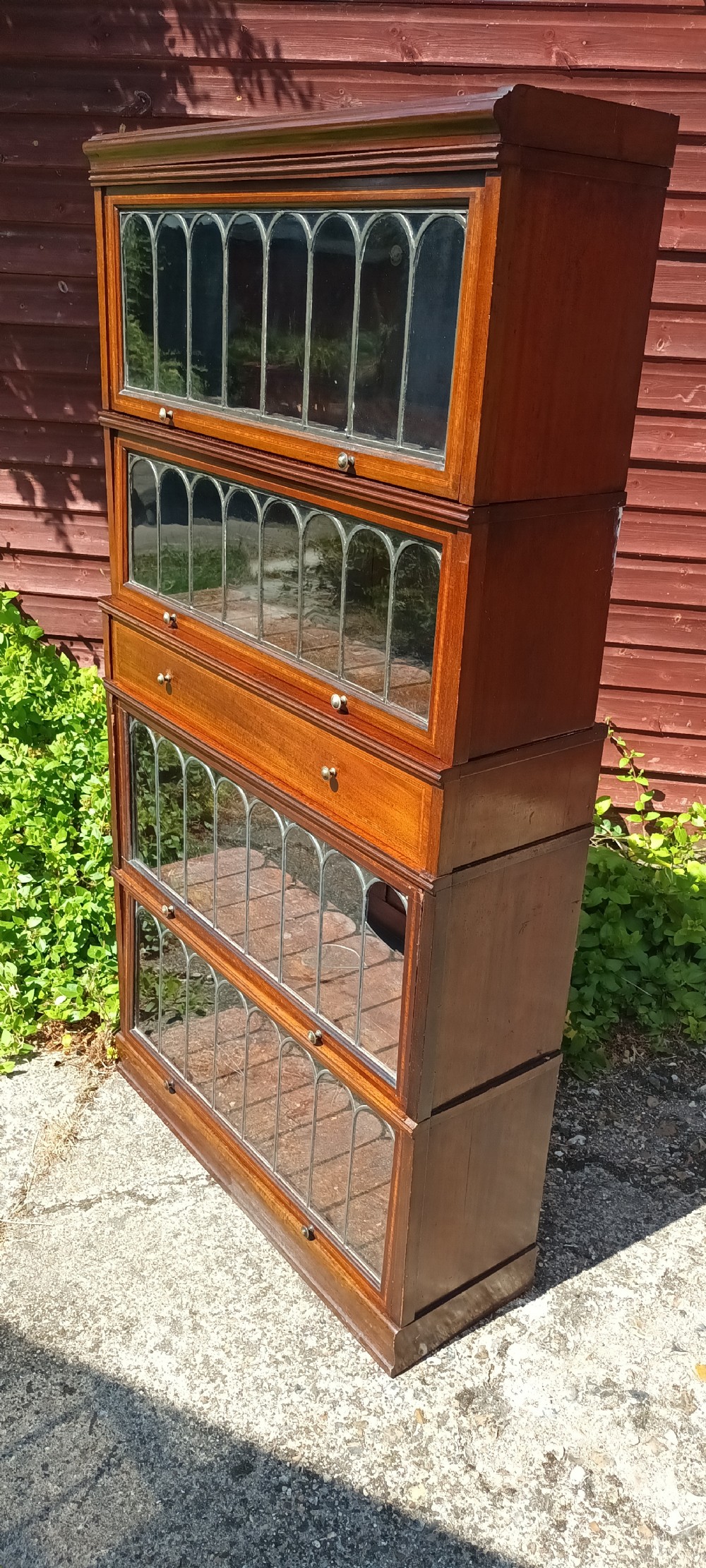 Inlaid mahogany Globe Wernicke style bookcase cabinet. View VIII