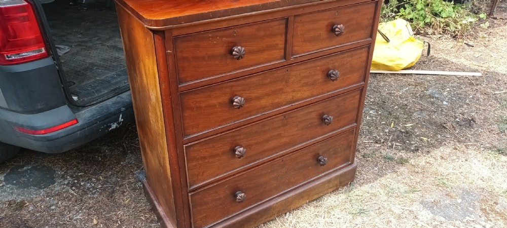 Practical Mid-Victorian mahogany chest of drawers.  View IV