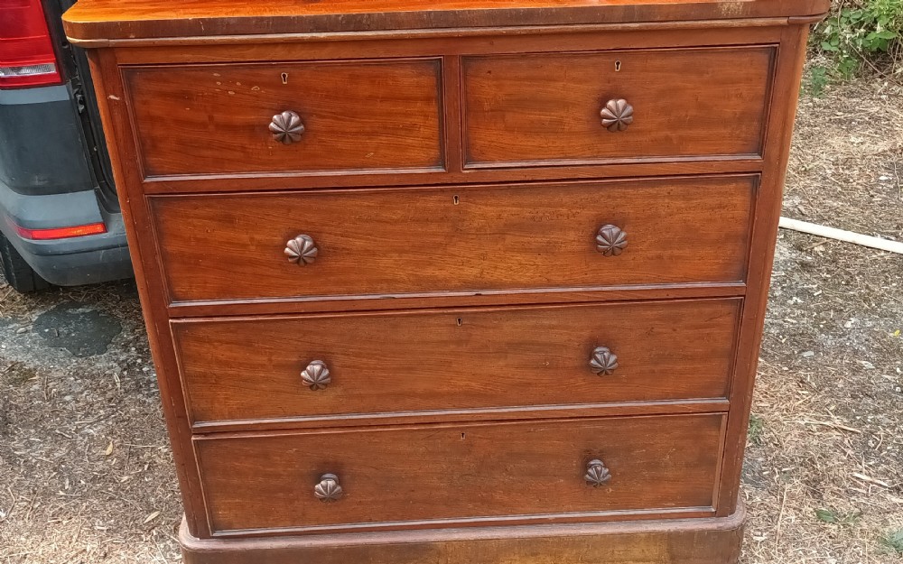 Practical Mid-Victorian mahogany chest of drawers.  View VI
