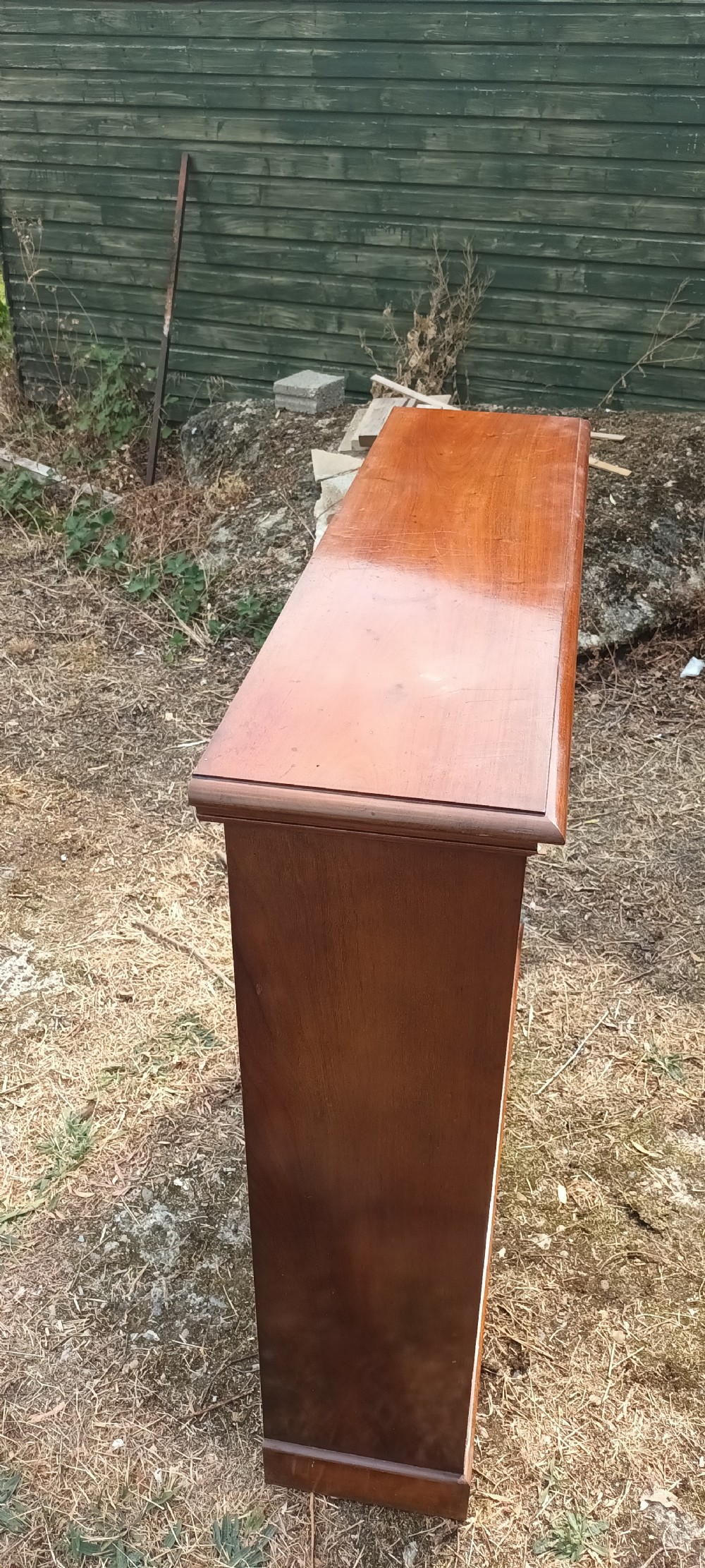 Edwardian inlaid mahogany open front bookcase.  View V