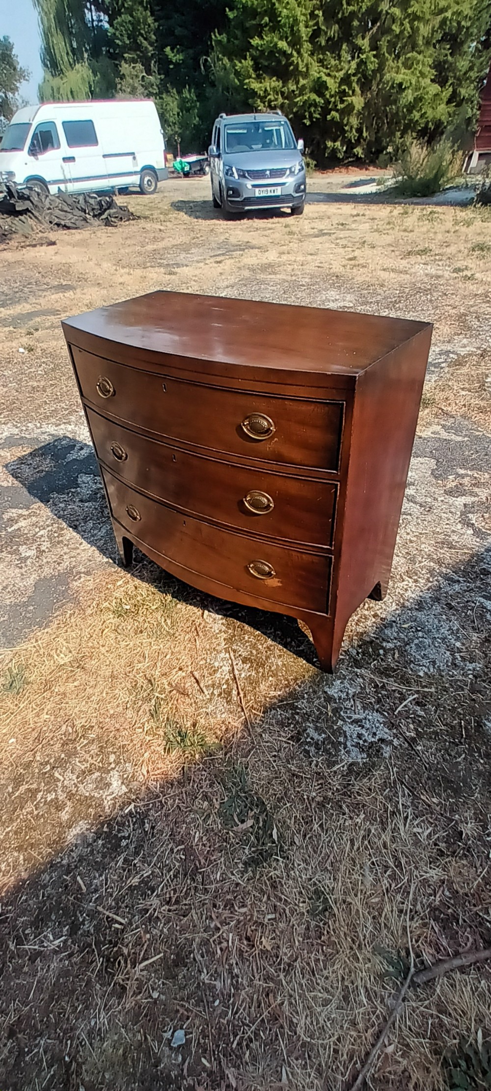 Early Victorian mahogany bow front chest of drawers. View IV