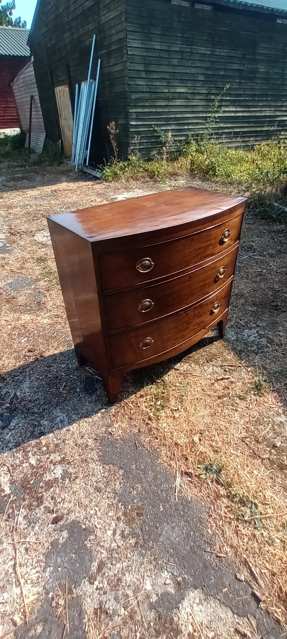 Early Victorian mahogany bow front chest of drawers. View V