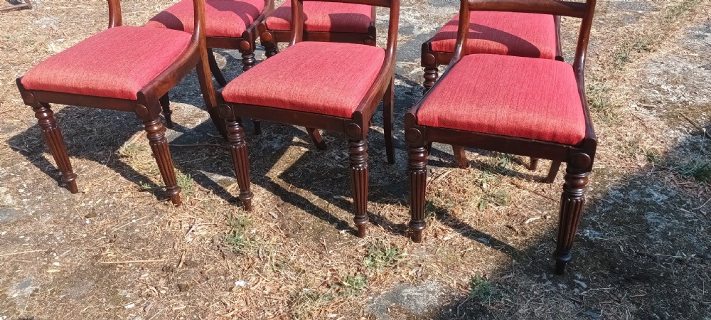 Set of 6 early Victorian mahogany dining chairs.  View VI