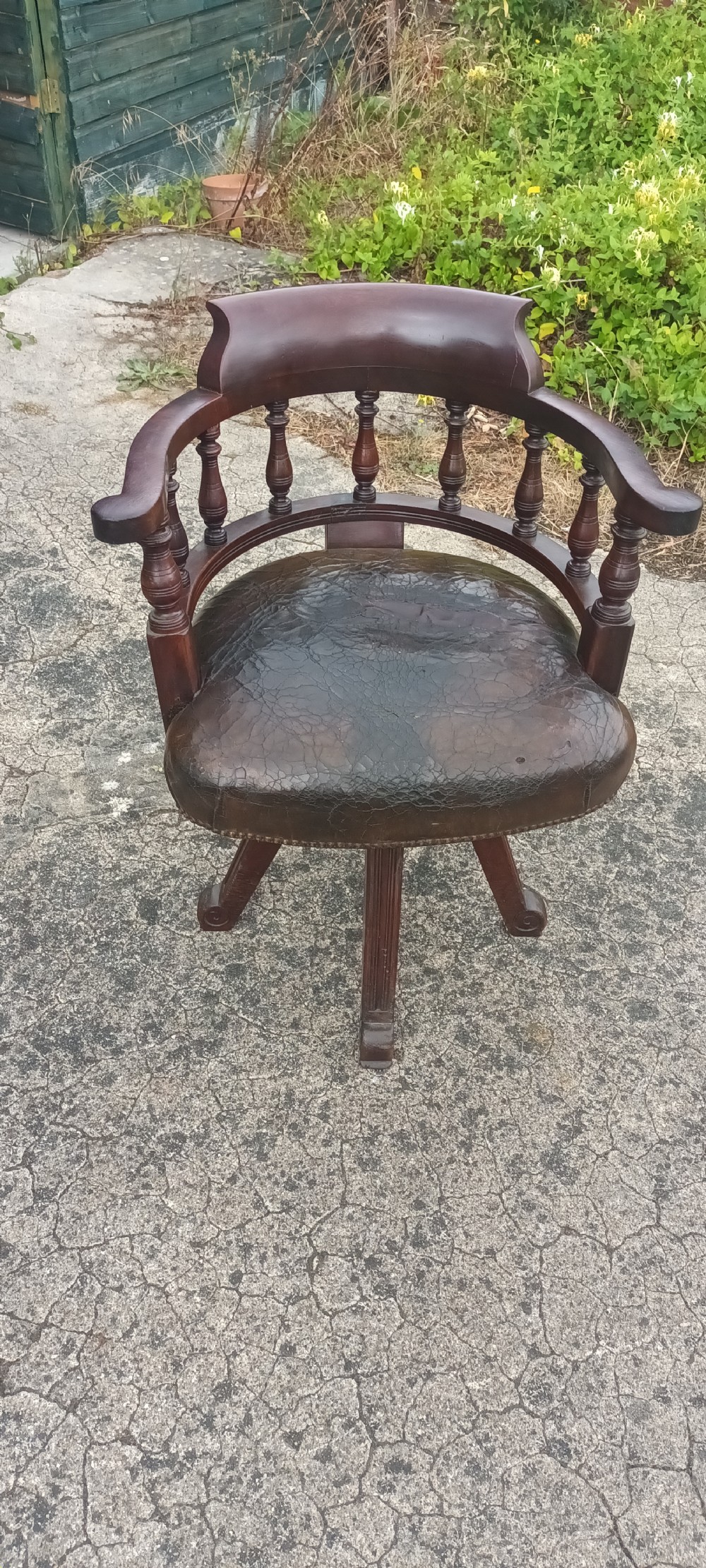 Late Victorian mahogany revolving desk armchair.  View IV