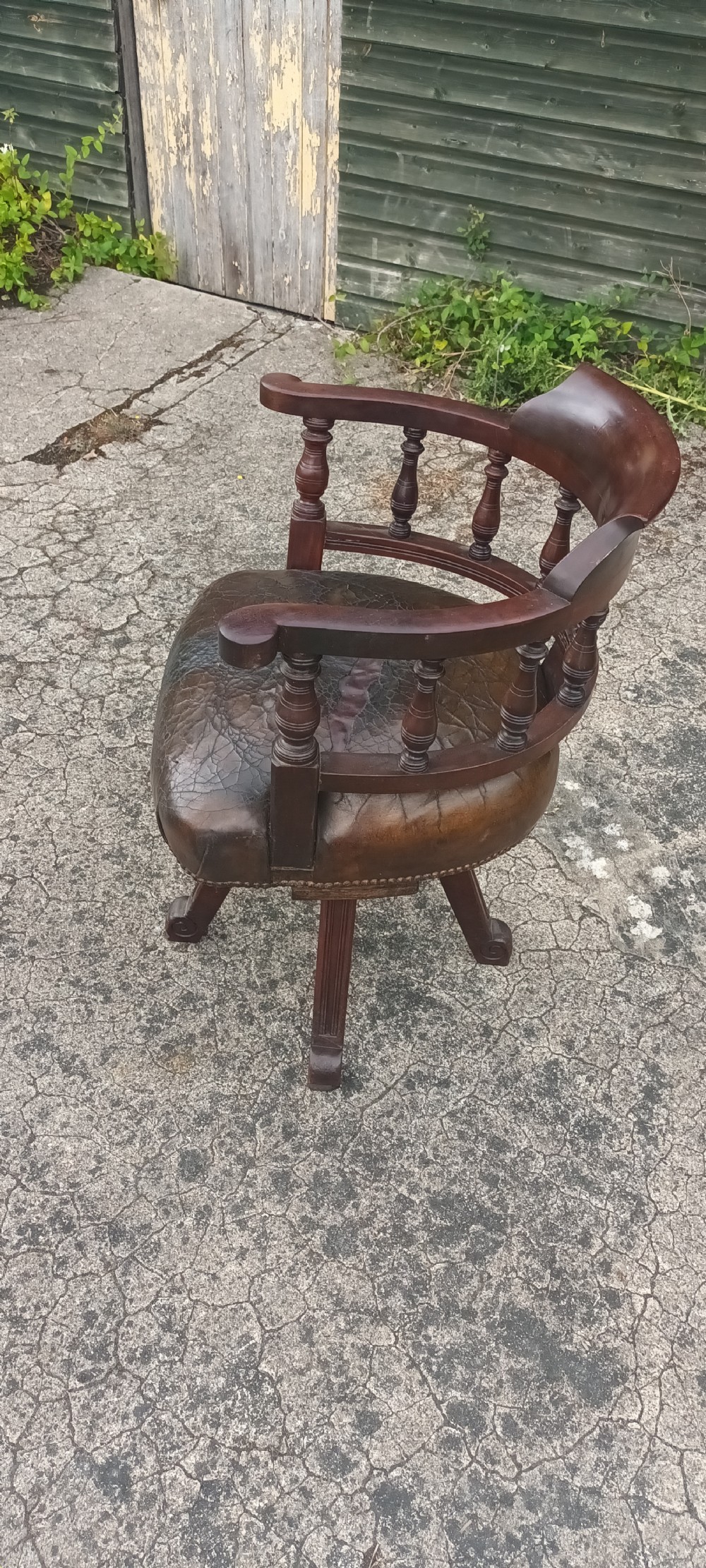 Late Victorian mahogany revolving desk armchair.  View V