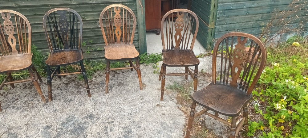 Harlequin set of 8 Windsor farmhouse kitchen dining chairs.  View VI