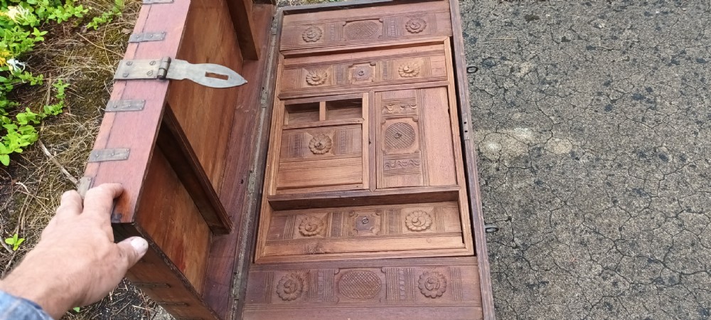 Indian fitted metal bound trunk. View V