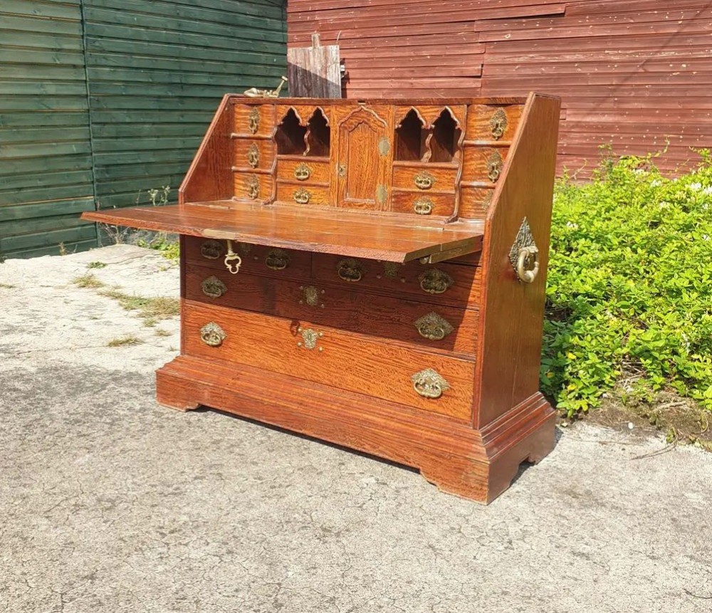 Large and impressive solid satinwood Ceylonese writing bureau- Full provenance.