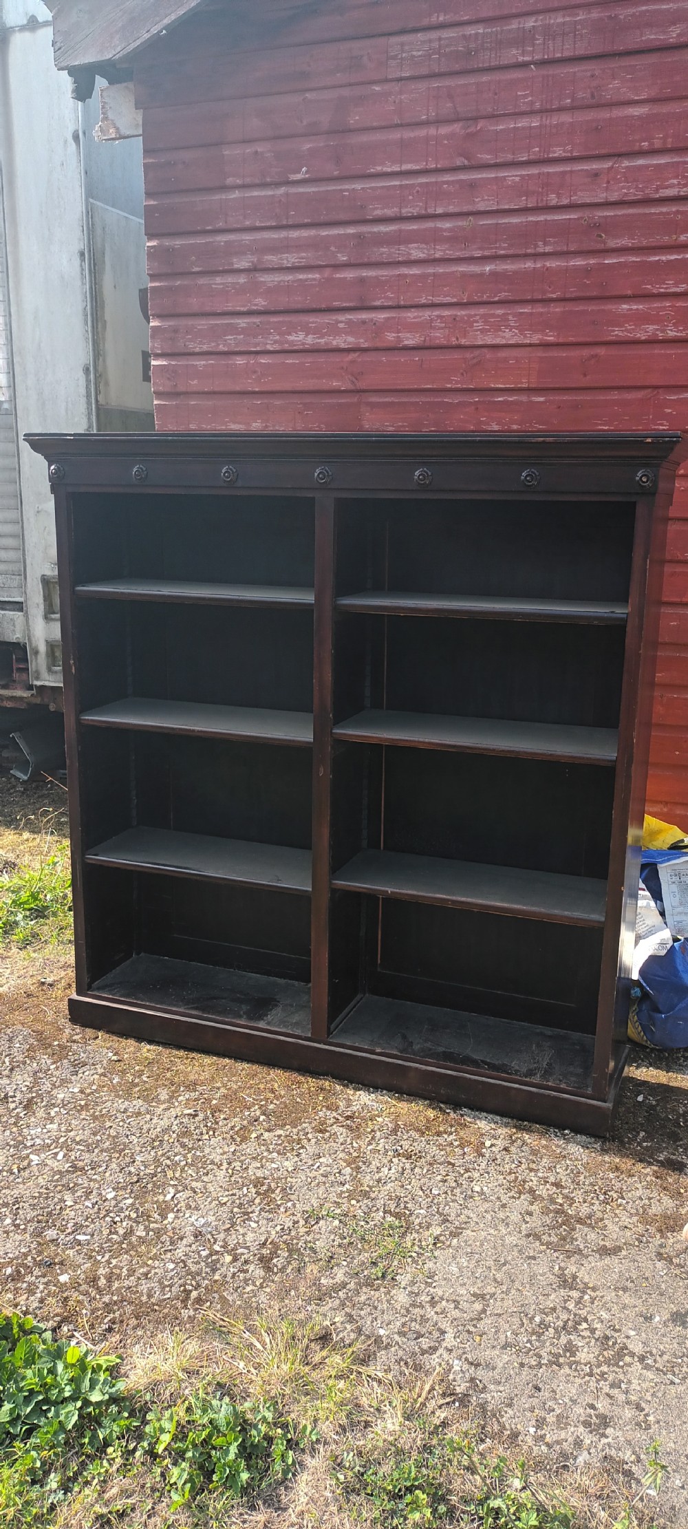 Practical mahogany open front bookcase.  View II