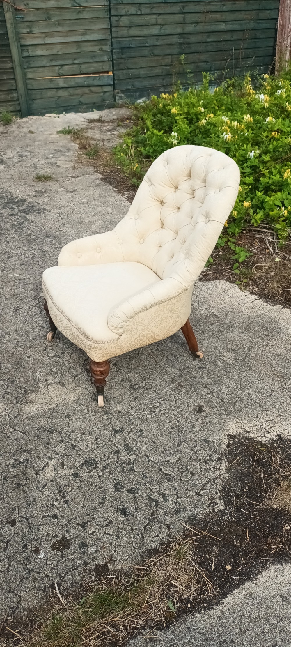 Victorian upholstered button back bedroom chair. View II