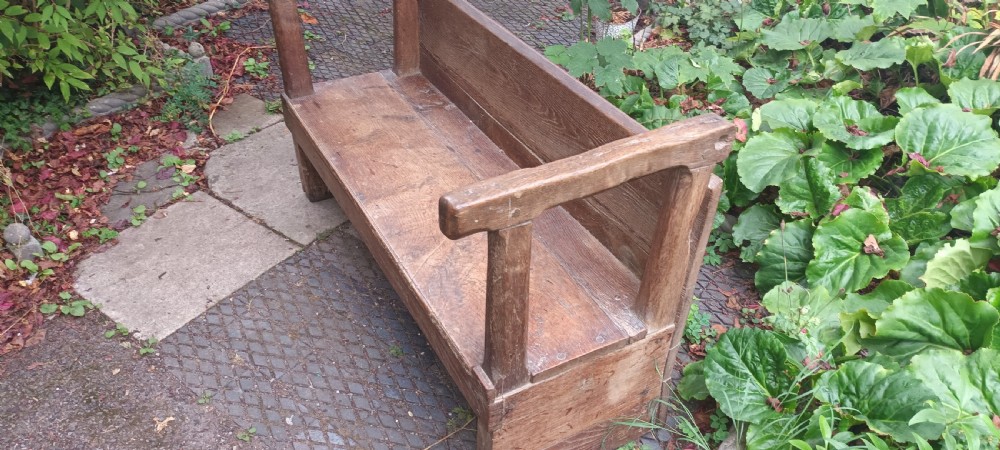 Antique oak hall bench. View III
