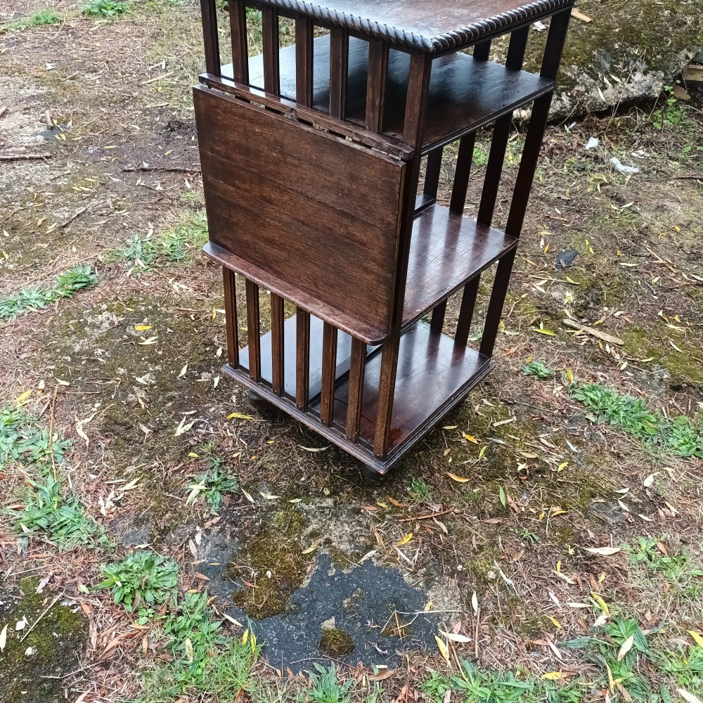 Early 20th century oak revolving bookcase.  View V