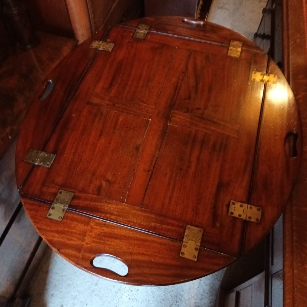 Early 19th century mahogany butlers tray on stand. View III