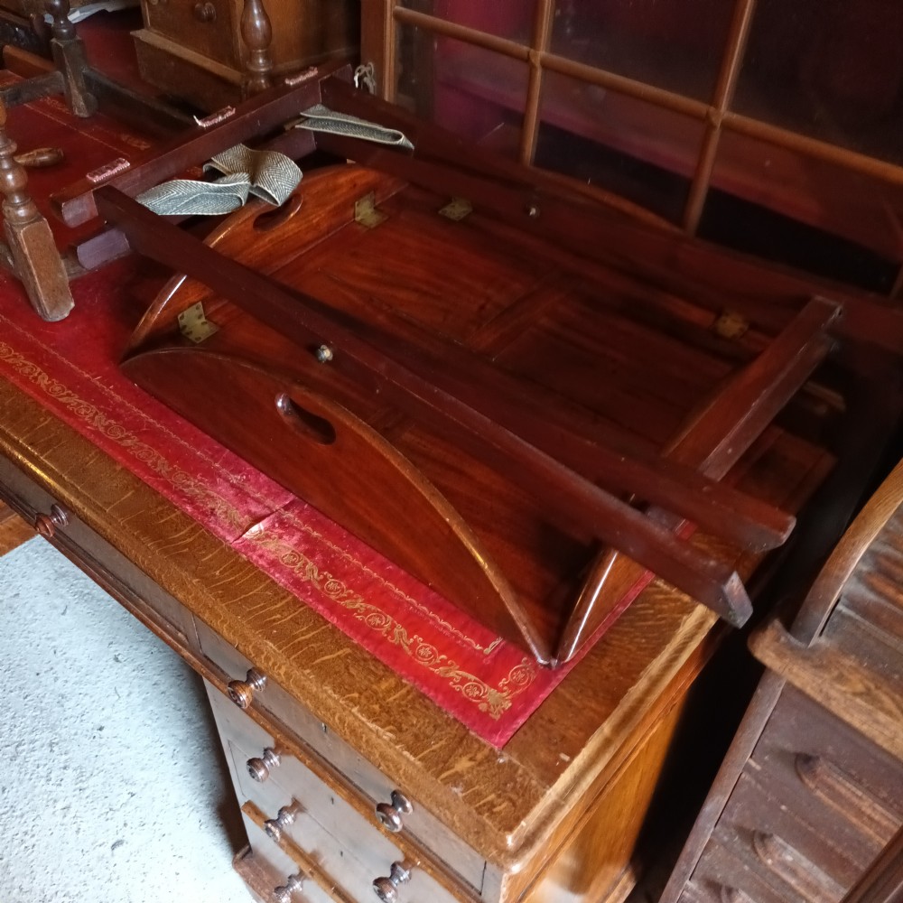 Early 19th century mahogany butlers tray on stand. View IV