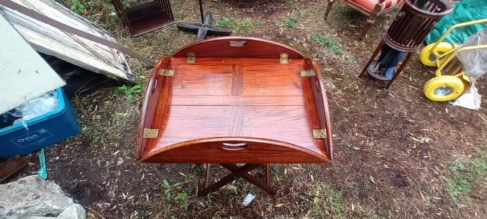 Early 19th century mahogany butlers tray on stand. View V