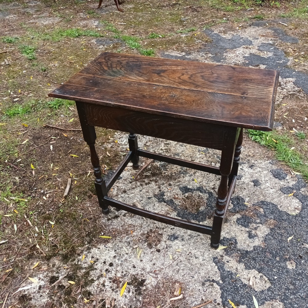 18th century oak single drawer side table. View III