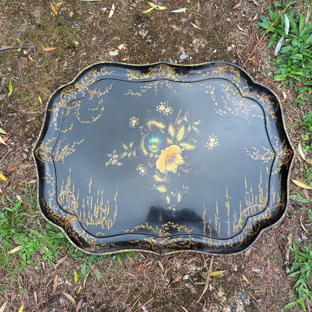 19th century decorated papier mache tray.