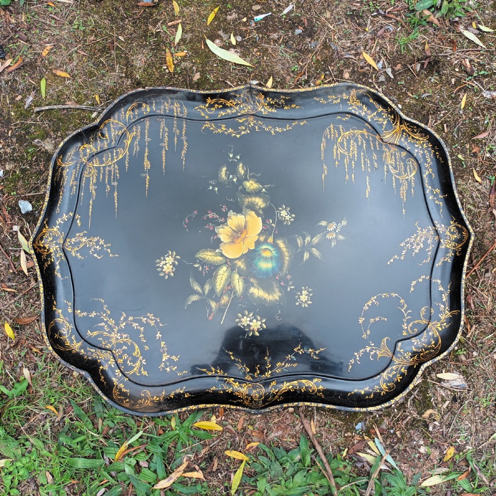 19th century decorated papier mache tray. View II