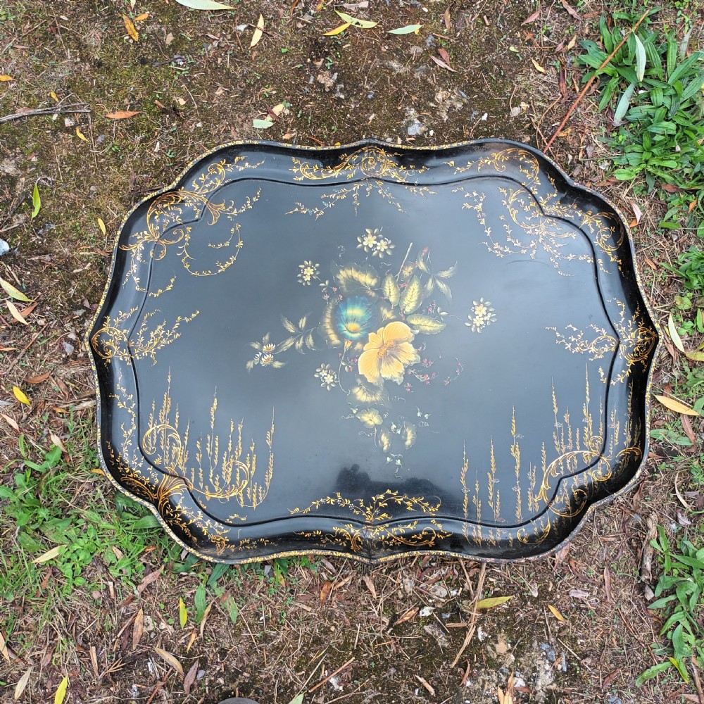 19th century decorated papier mache tray. View III