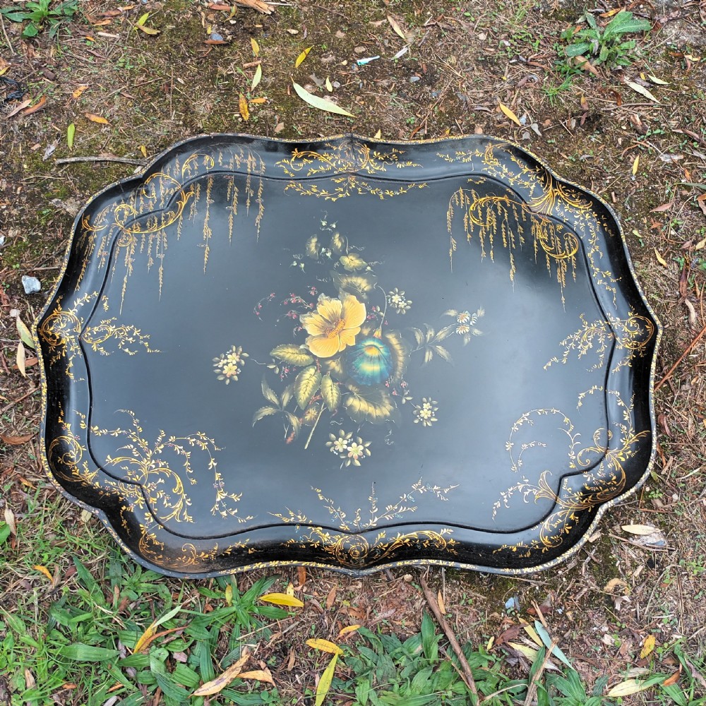 19th century decorated papier mache tray. View IV