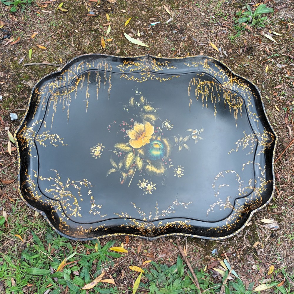 19th century decorated papier mache tray. View V
