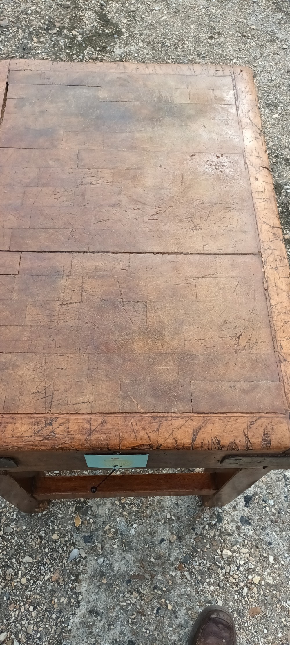 Butchers block on stand.  View V