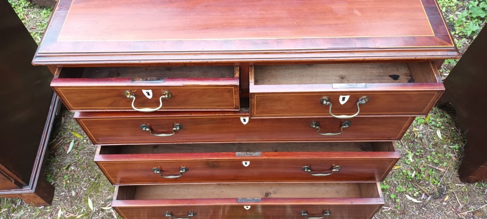 Late Georgian inlaid mahogany chest of drawers.  View VII