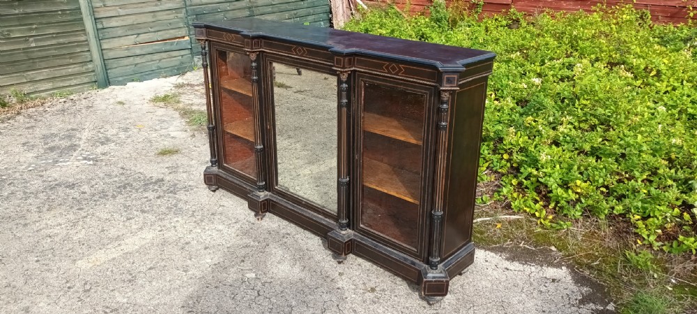 Victorian inlaid ebonised 3 door cabinet.  View II