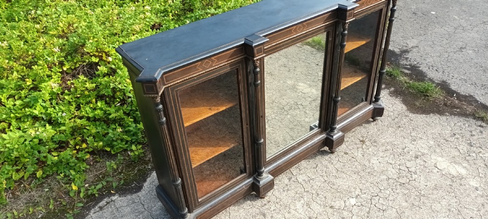 Victorian inlaid ebonised 3 door cabinet.  View IV