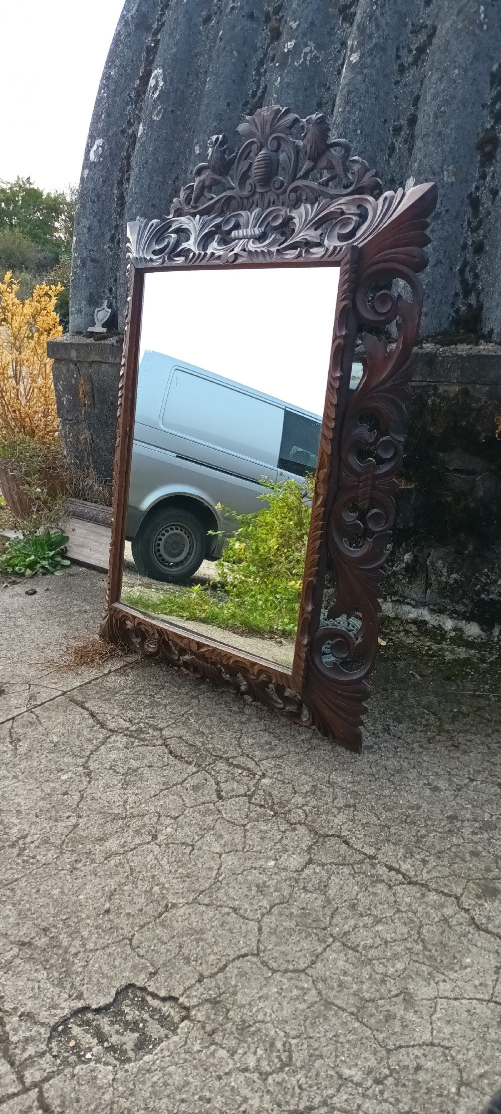 Large Carved oak French wall mirror.