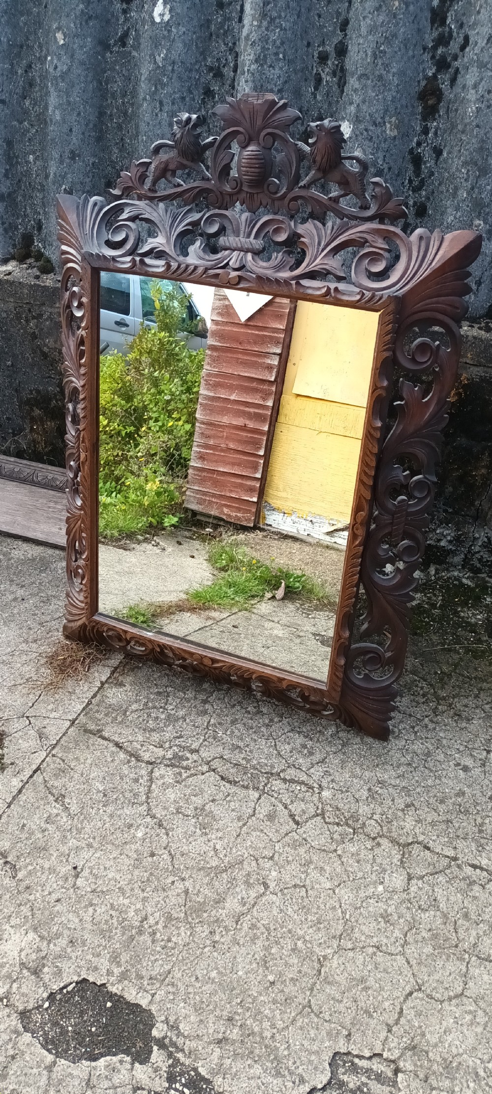 Large Carved oak French wall mirror. View II