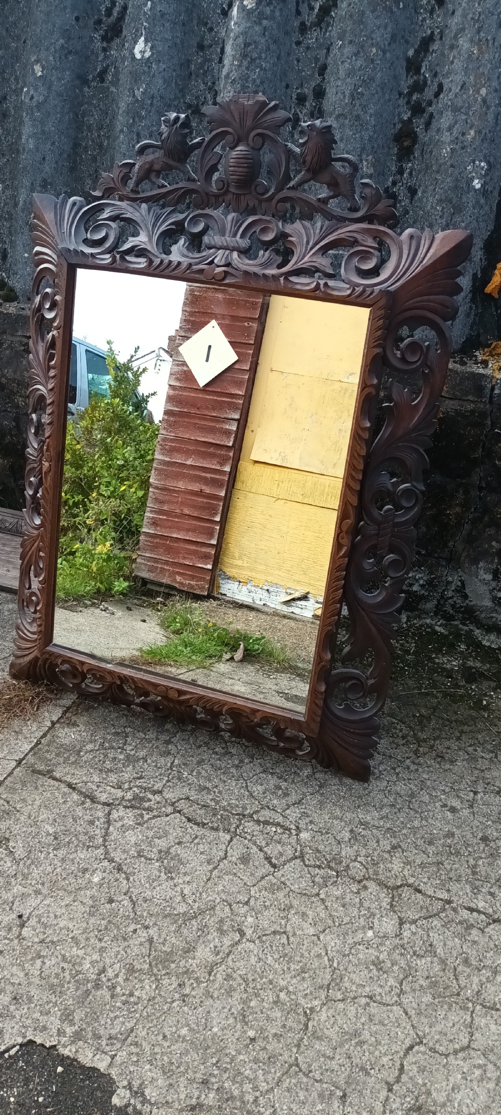 Large Carved oak French wall mirror. View III