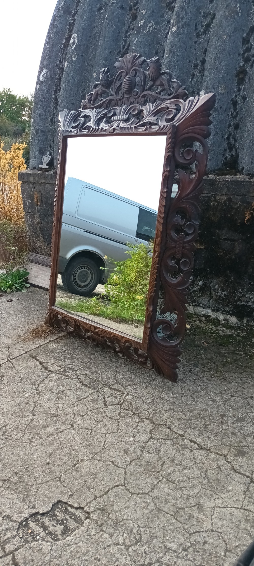 Large Carved oak French wall mirror. View IV