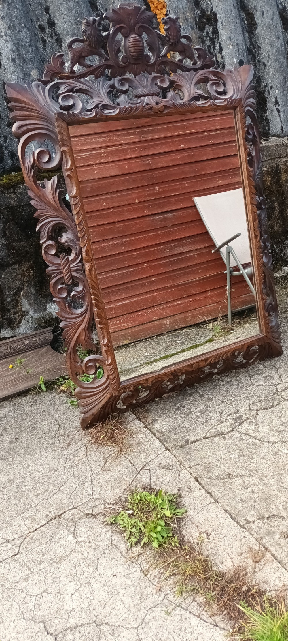 Large Carved oak French wall mirror. View V