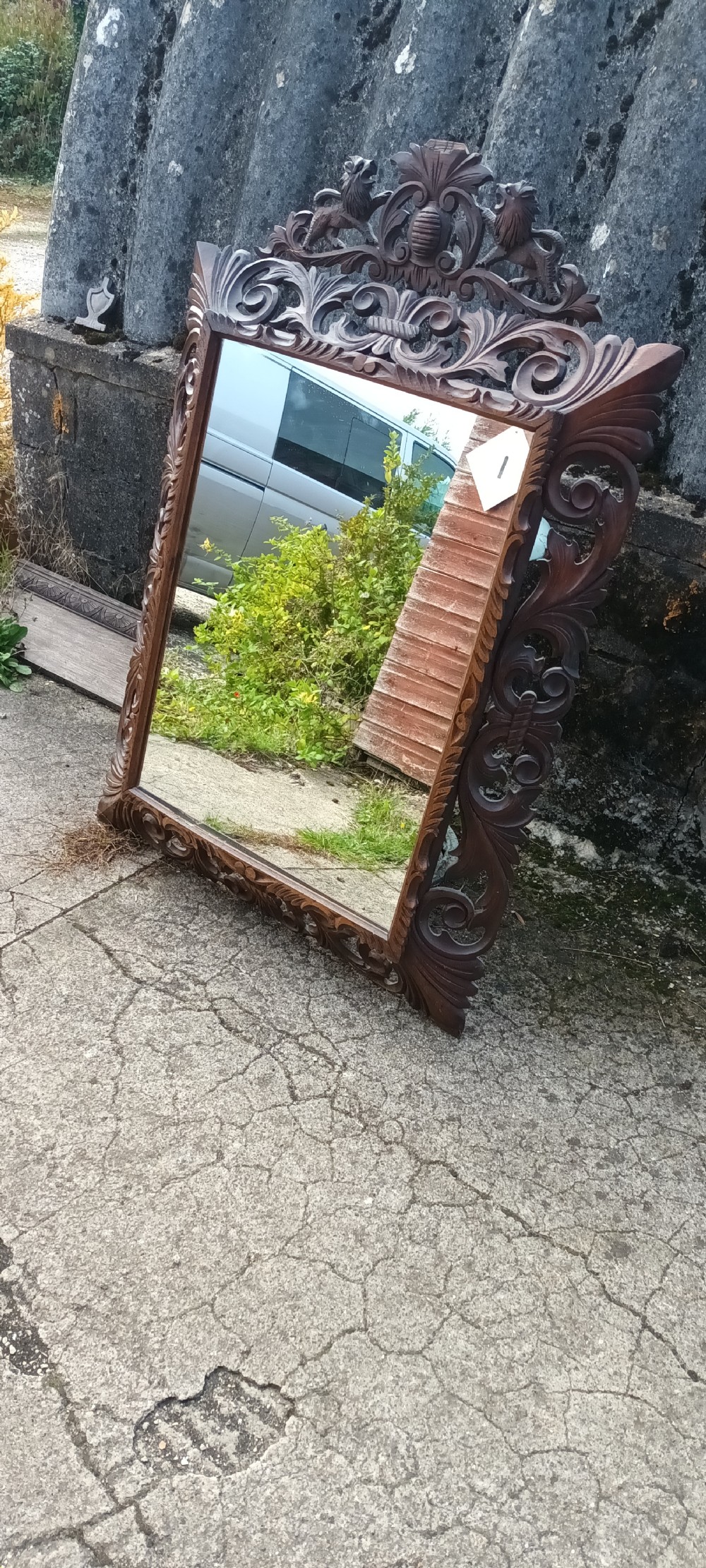 Large Carved oak French wall mirror. View VI
