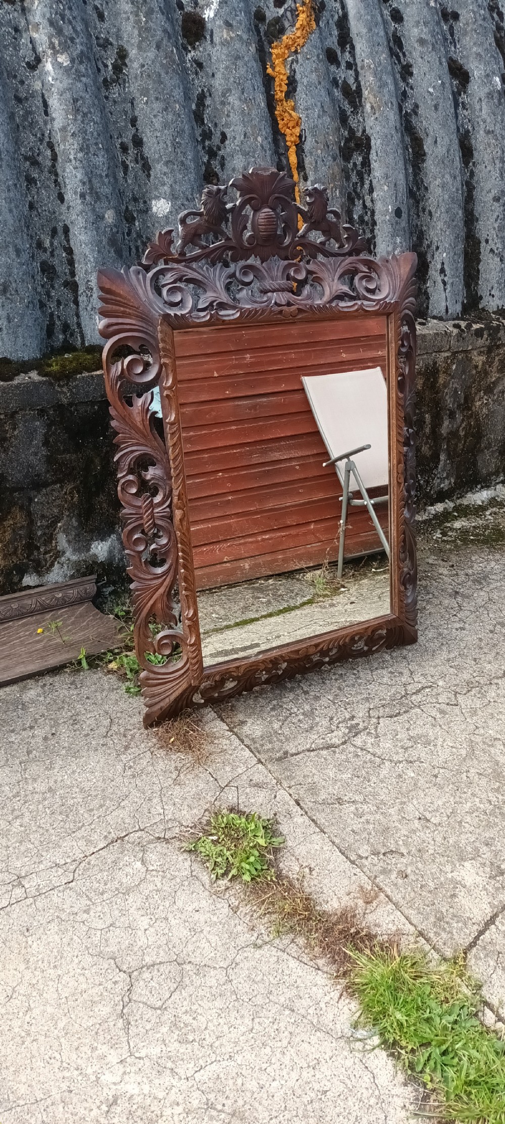 Large Carved oak French wall mirror. View VII