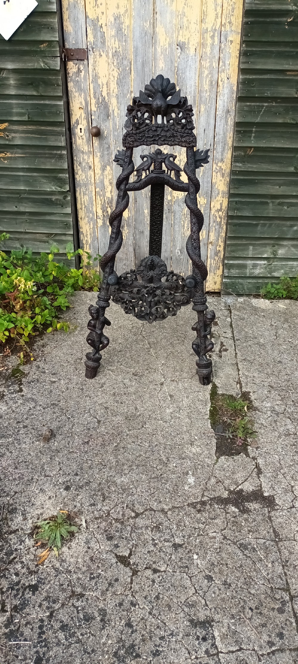 Carved Anglo Indian picture display easel.